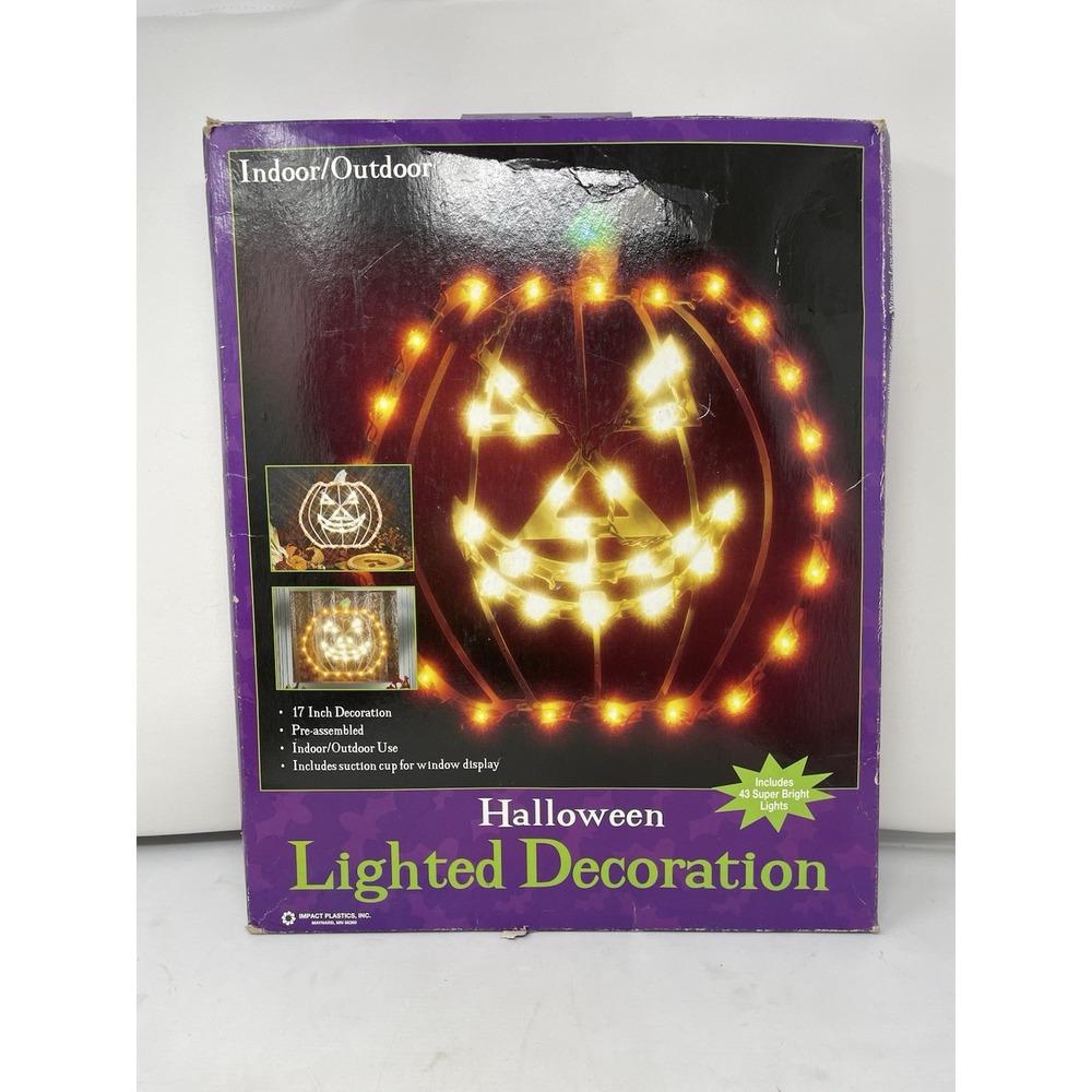 Light Up Halloween Pumpkin W/ Box Vintage 2000 Impact Plastics #85503 TESTED - Picture 3 of 10